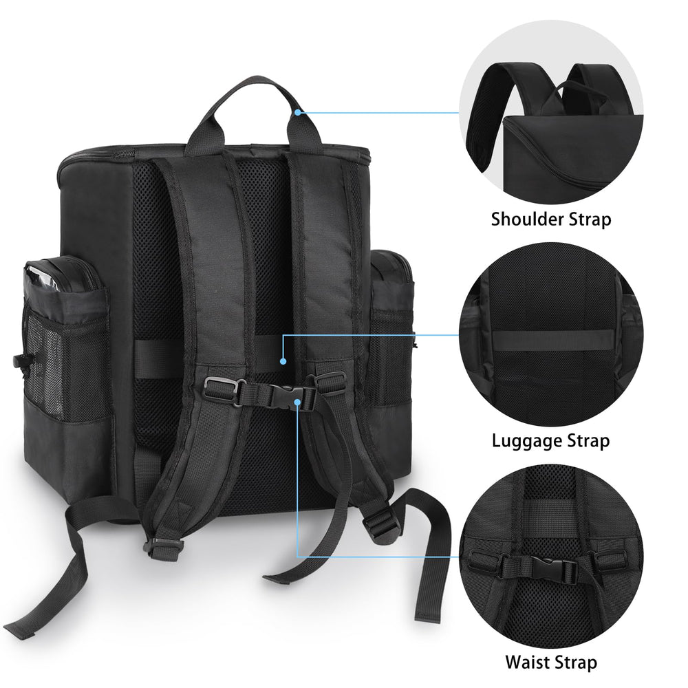 Cubetastic hairstylist traveling backpack velcro-divider demonstrates flexible tool organization.