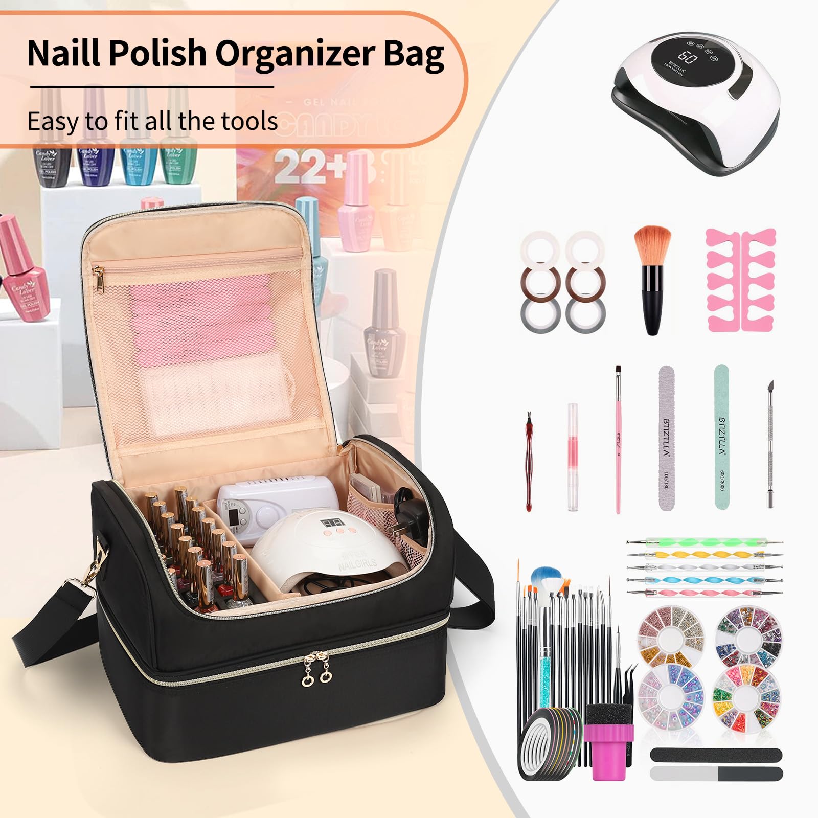 Cubetastic nail-polish-organizer padded case protects bottles during transit