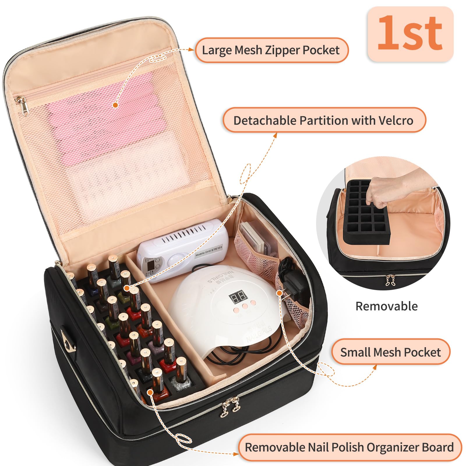 Cubetastic nail-polish-organizer side view showing side pockets for tools