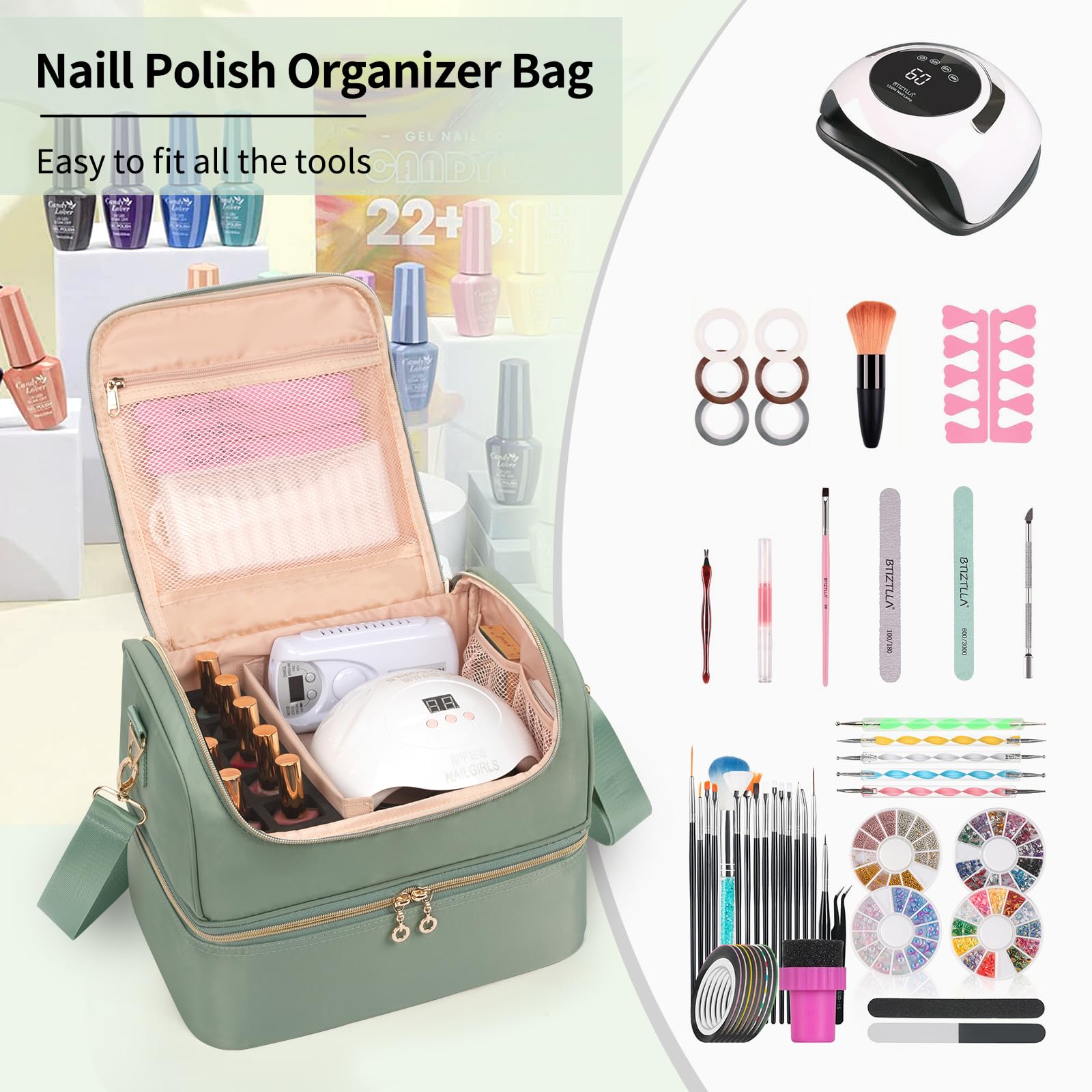CUBETASTIC nail polish organizer case double-layer design maximizes storage efficiency.