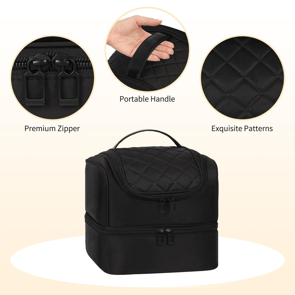 CUBETASTIC Nail Polish Organizer Case lower compartment stores 35 bottles plus tools for full mani kits.