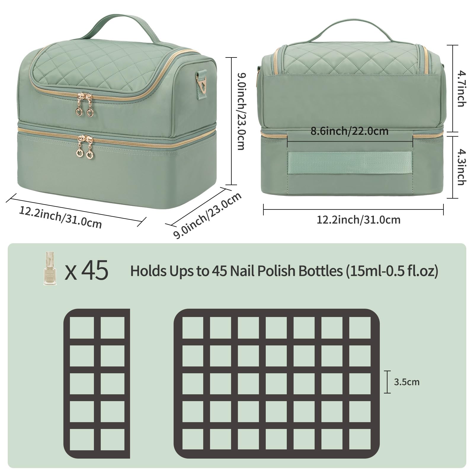 CUBETASTIC nail polish organizer case lower section holds 35 bottles neatly.