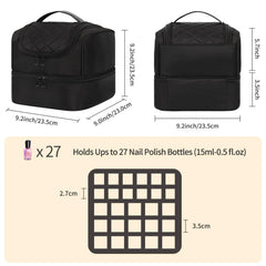 CUBETASTIC Nail Polish Organizer Case upper compartment keeps 10-slot polish rack organized for quick polish selection.