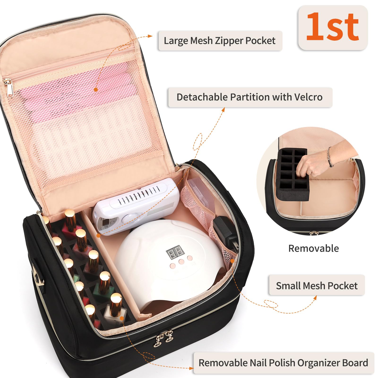 Cubetastic Nail Polish Organizer lower compartment holds 35 bottles and tools.