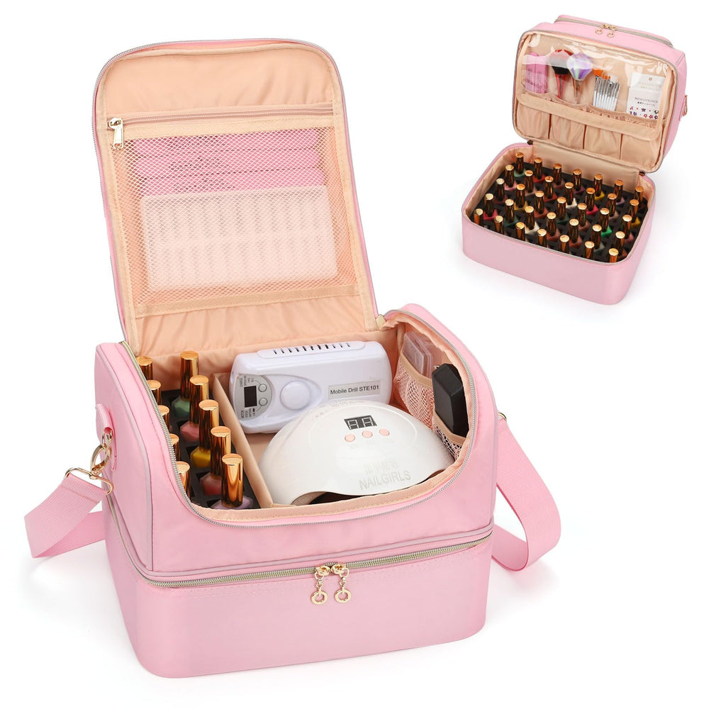 CUBETASTIC nail polish organizer pink front view; compact travel-ready bottle storage