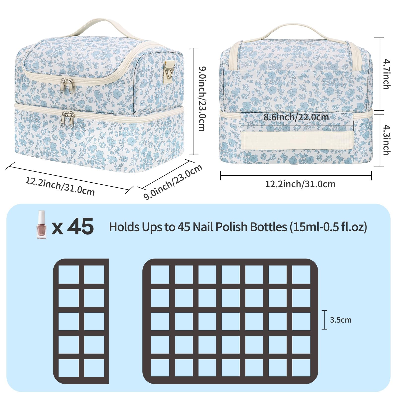 CUBETASTIC nail polish organizer top view demonstrates lamp compatibility and adjustable layout