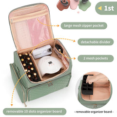 CUBETASTIC travel-ready nail box with padded interior protects bottles during trips.