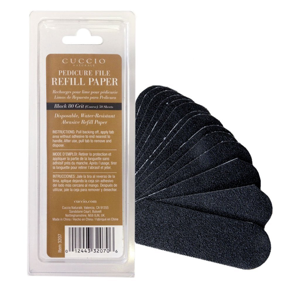 Cuccio Naturale 80-grit refill sheets for professional callus removal during pedi.