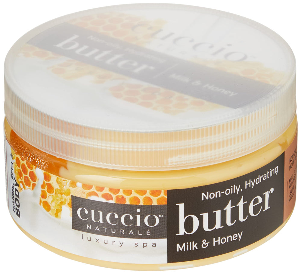 Cuccio Naturale Butter Blends spa scene conveys 24-hour hydration potential.