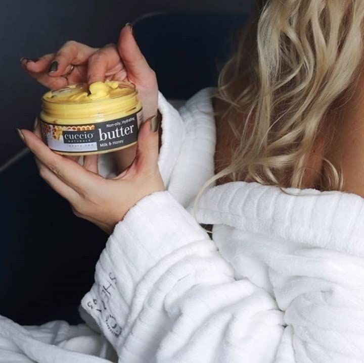 Cuccio Naturale Butter Blends texture close-up reveals light, melts-in formula.