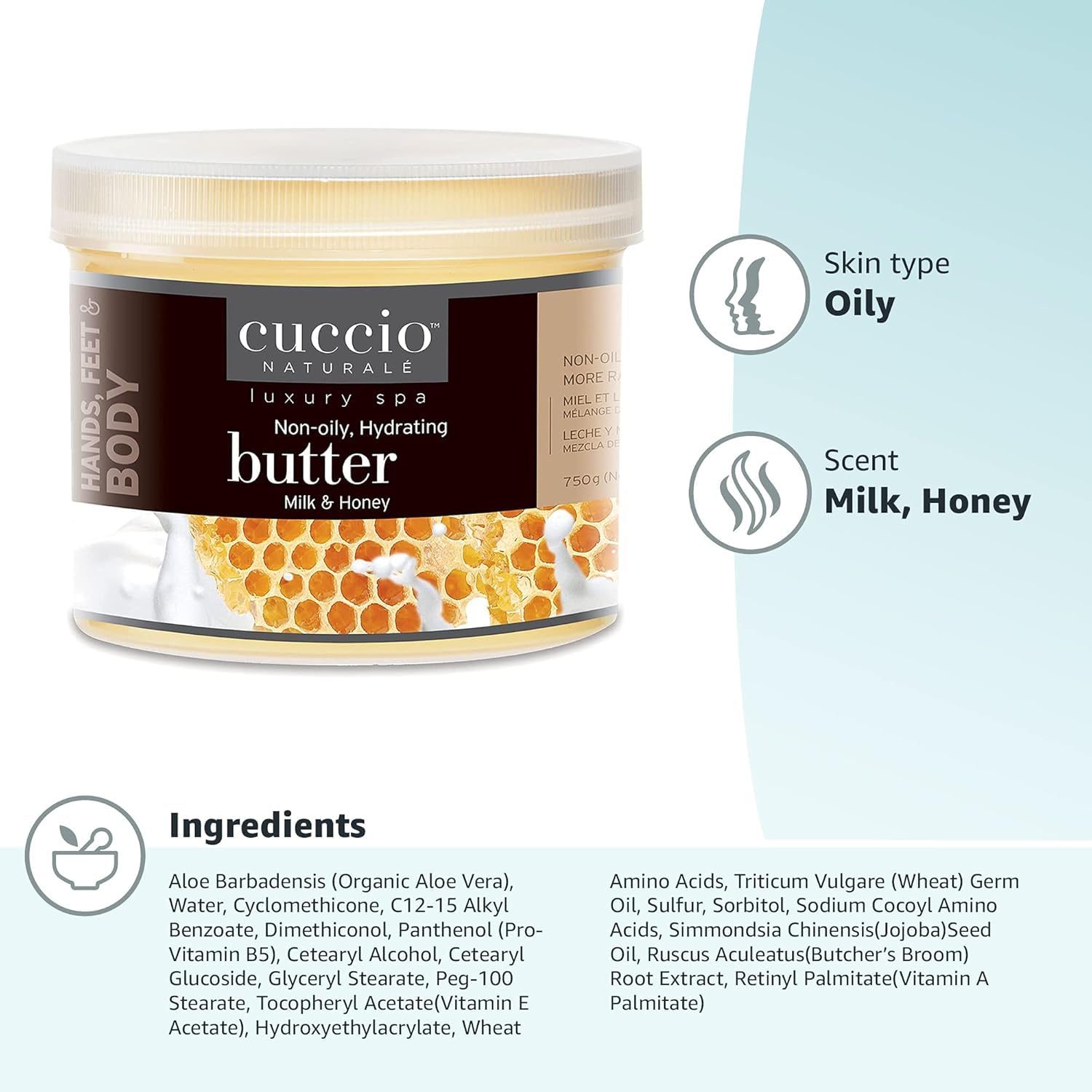 Cuccio Naturale Milk and Honey Butter Cream on hands demonstrates non-greasy moisture.