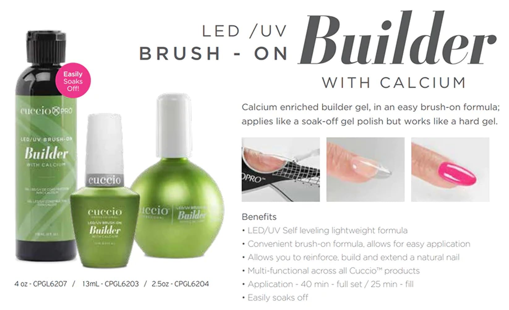 Cuccio Pro Builder Gel clear finish chip-resistant shine lasting under daily wear.