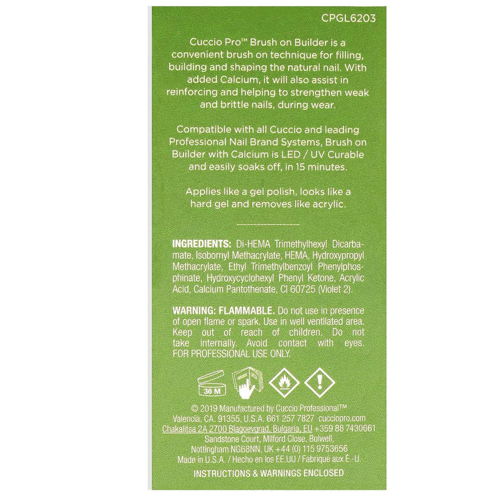 Cuccio Pro Builder Gel in clear 0.43oz showcases professional-grade gel polish.
