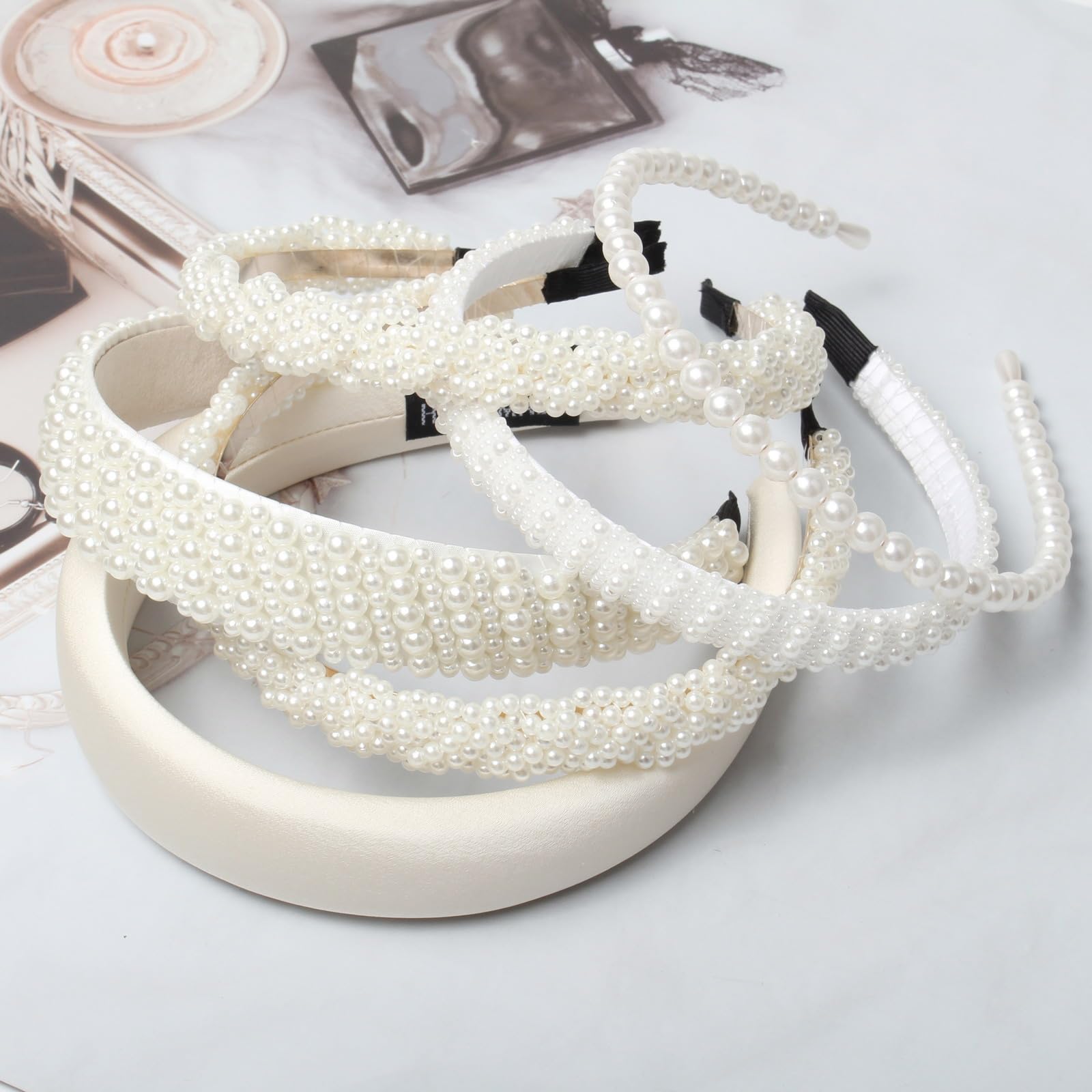 Cuizhiyu white pearl headbands beads detail shows 0.8mm beads for subtle sparkle