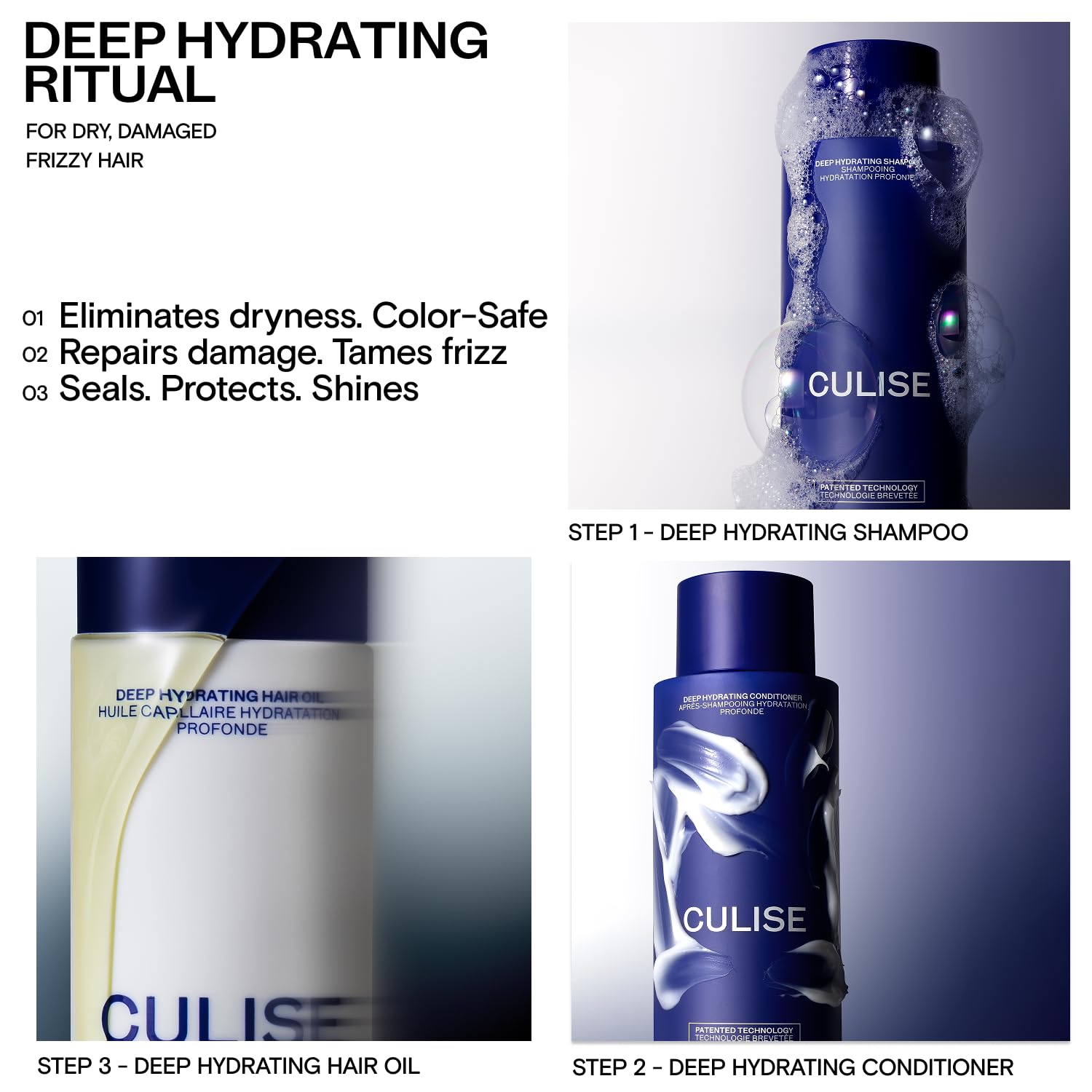 CULISE color-safe care keeps color-treated hair vibrant with gentle formula.