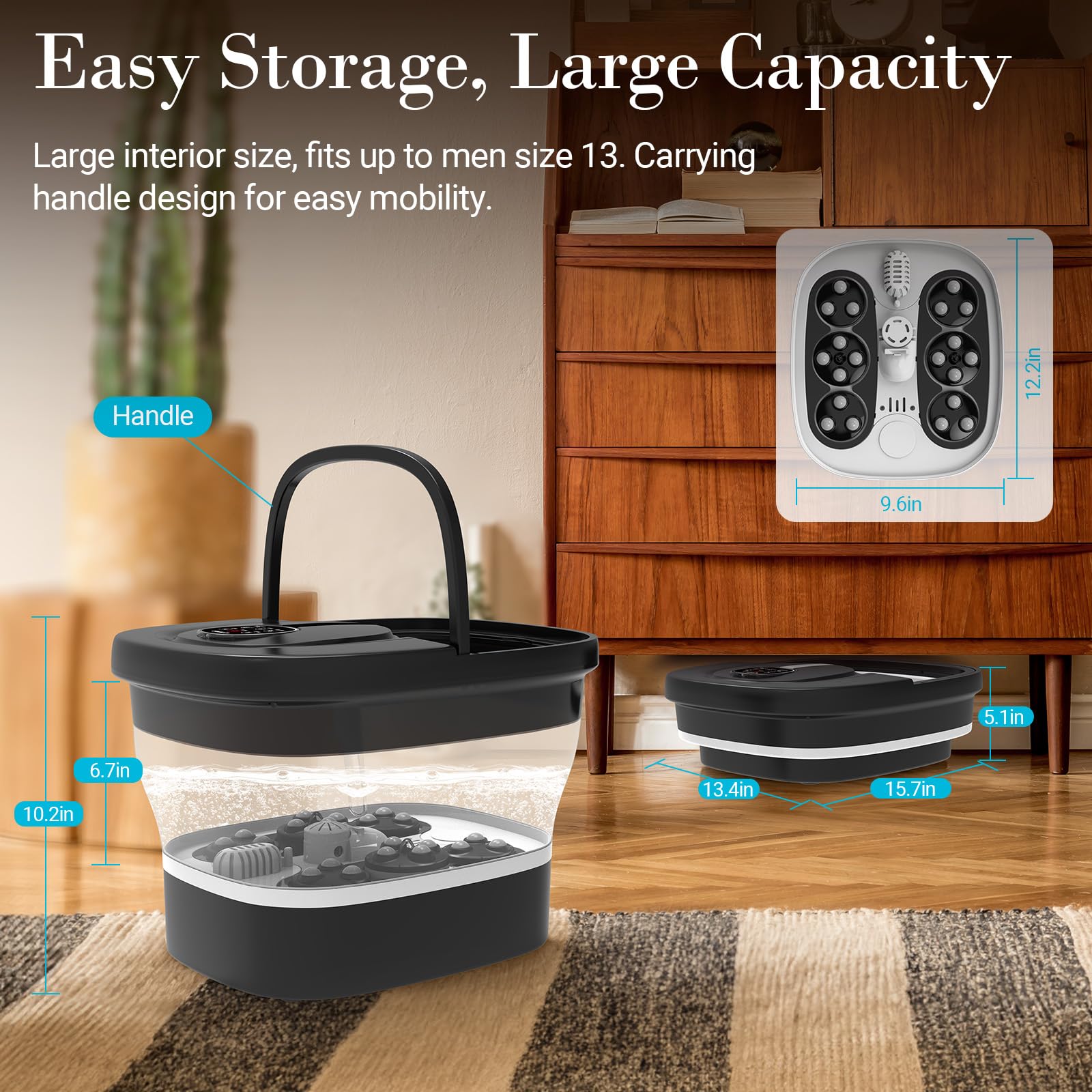 CuPiLo Foot Spa Bath Massager handle and water-dump feature for easy draining.