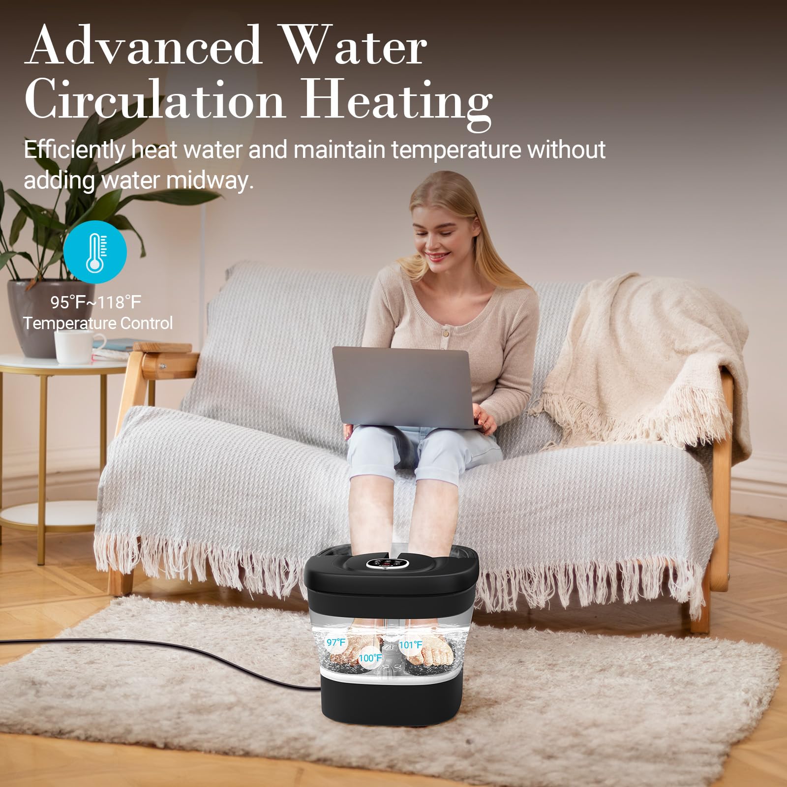 CuPiLo Foot Spa Bath Massager demonstrates motorized shiatsu massage balls for foot relief.