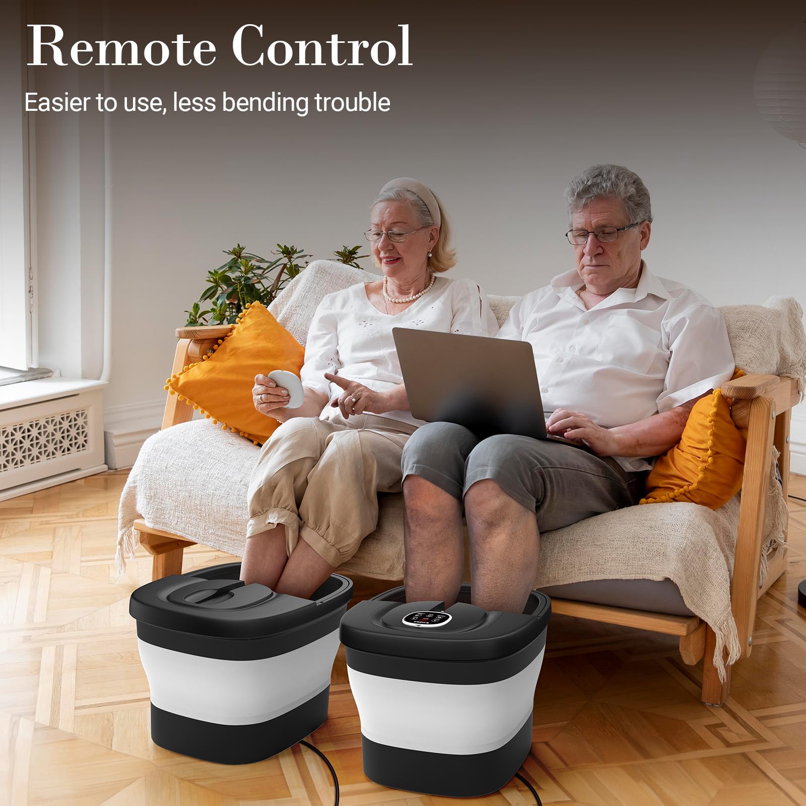 CuPiLo Foot Spa Bath Massager illustrating wave pulses across feet during soak.
