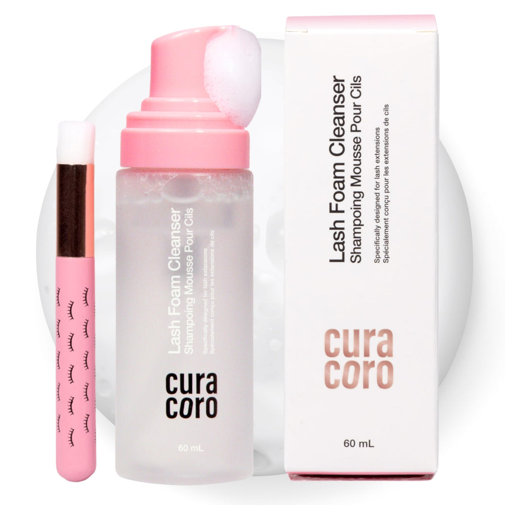 CURACORO 60ml eyelash cleanser bottle, gentle unscented formula for sensitive skin and daily lash care.