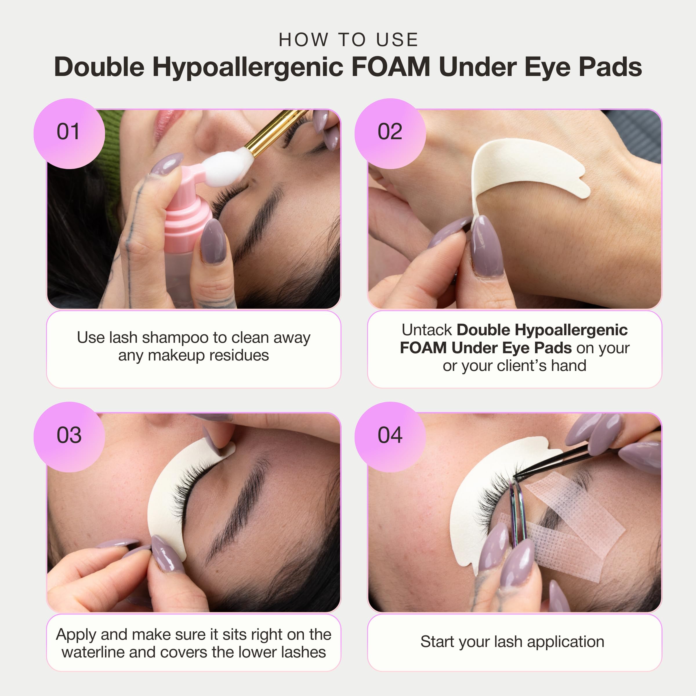 Curacoro eye pads for professional use show versatile use in lash extensions.