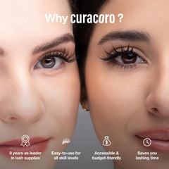 CURACORO eyelash glue black bottle close-up for dramatic, long-lasting lashes.