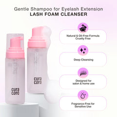 CURACORO lash-extension-safe cleanser used with extensions for safe maintenance.