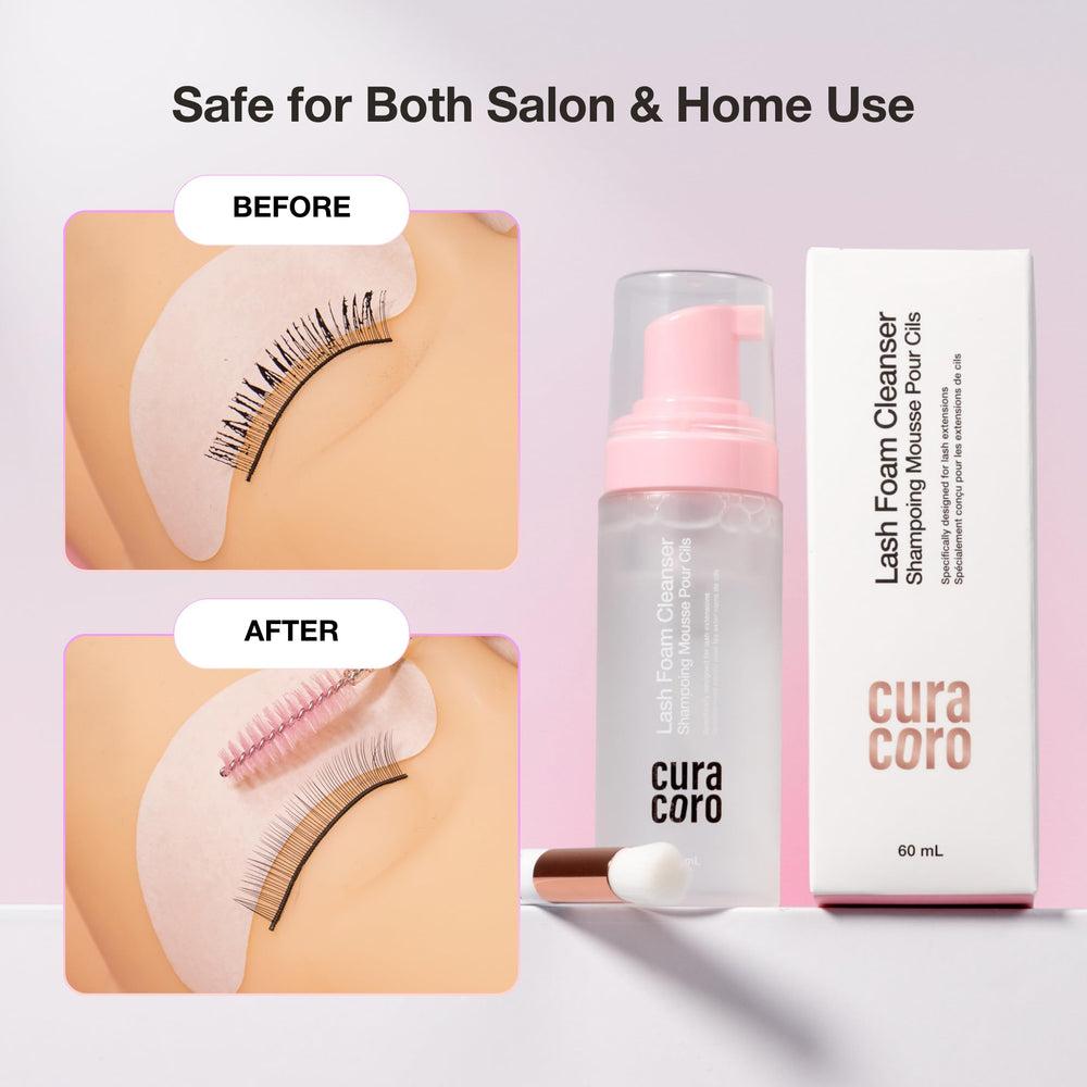 CURACORO lash-treatment-compatible cleaner supporting lifts and brow lamination aftercare.