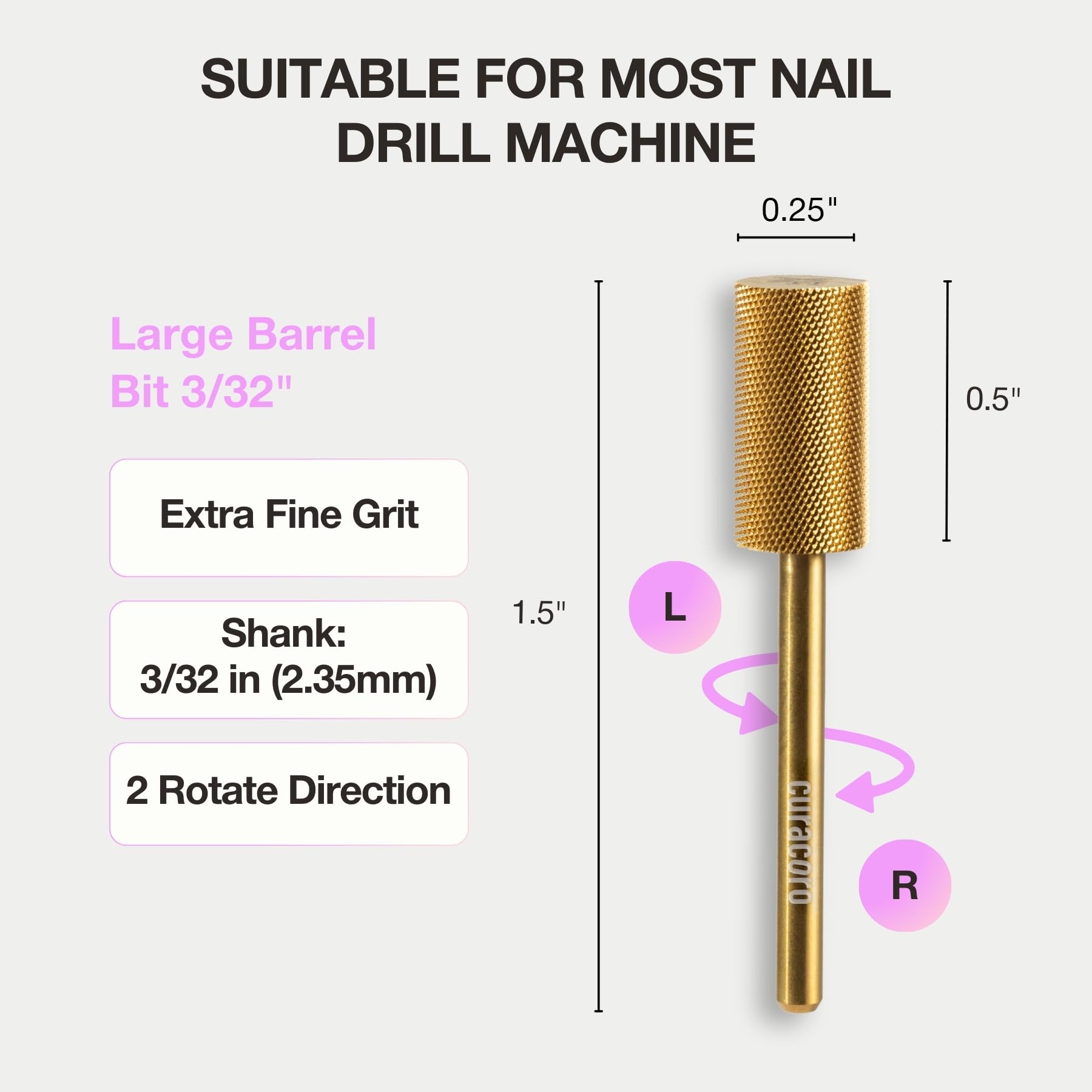 Curacoro extra-fine carbide tip excels at delicate refinements in nail enhancements.