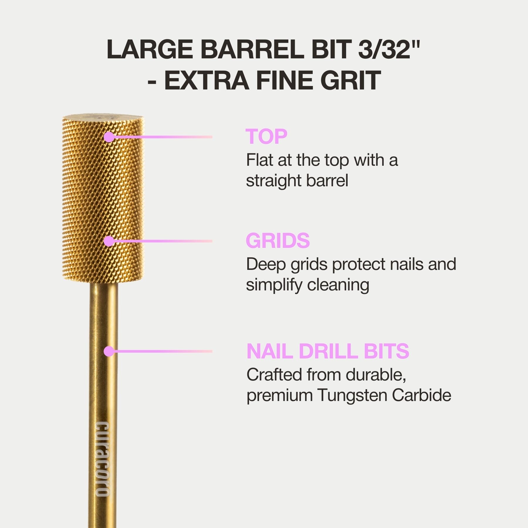 Curacoro large barrel design provides wider surface for efficient shaping and polishing.