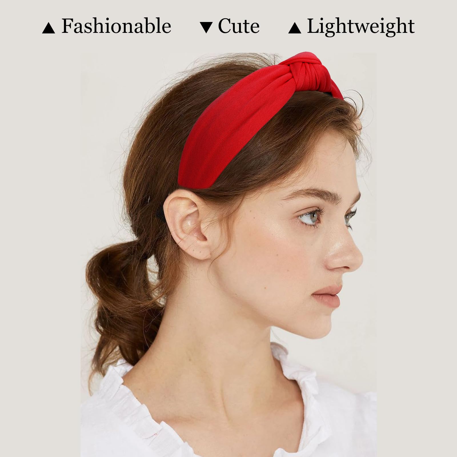 CURASA wide fabric red headband provides secure hold without pulling hair.