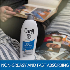 Curel Daily Healing Lotion applied on arm demonstrates gentle skin relief.