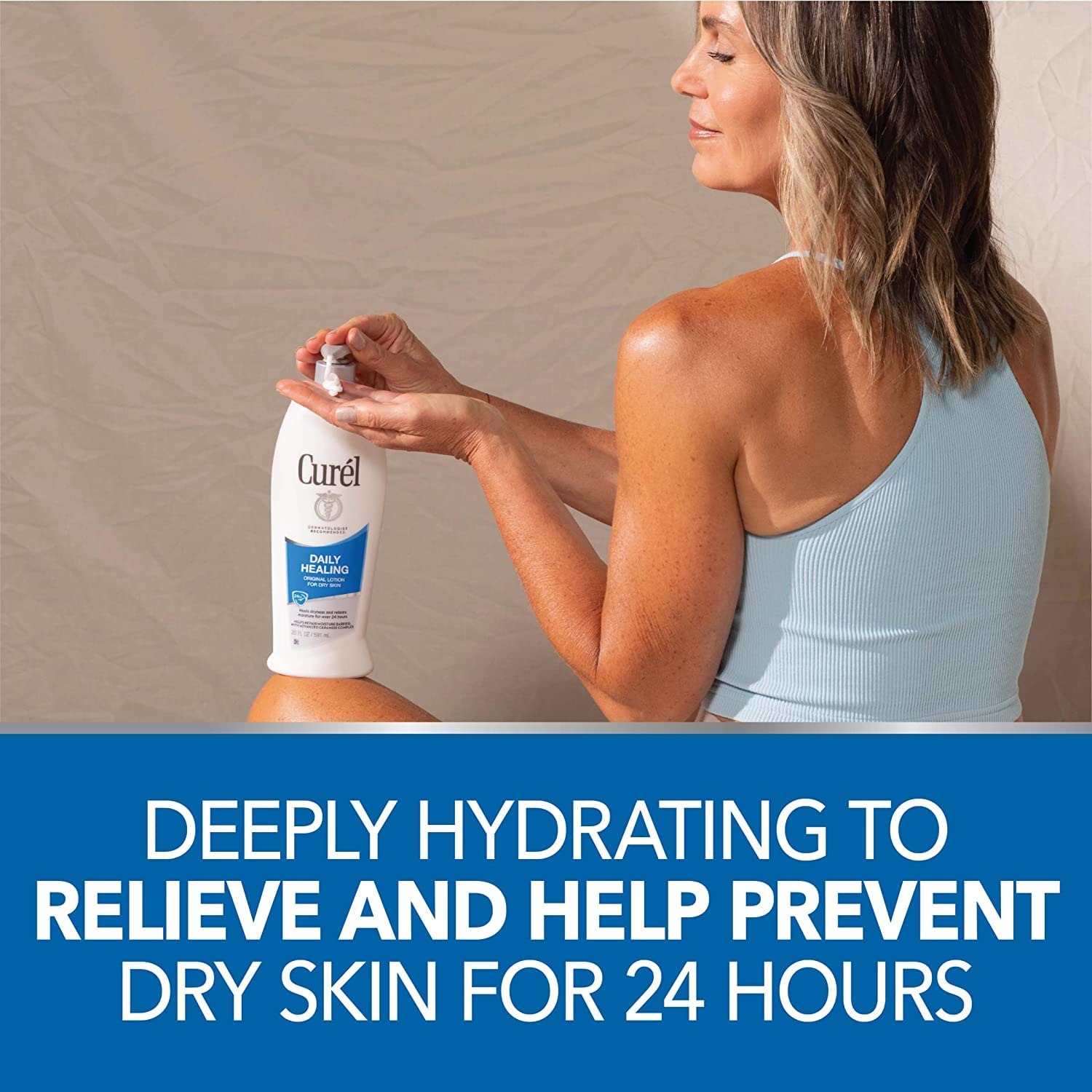 Curel lotion pump dispense emphasizes convenient daily hydration.