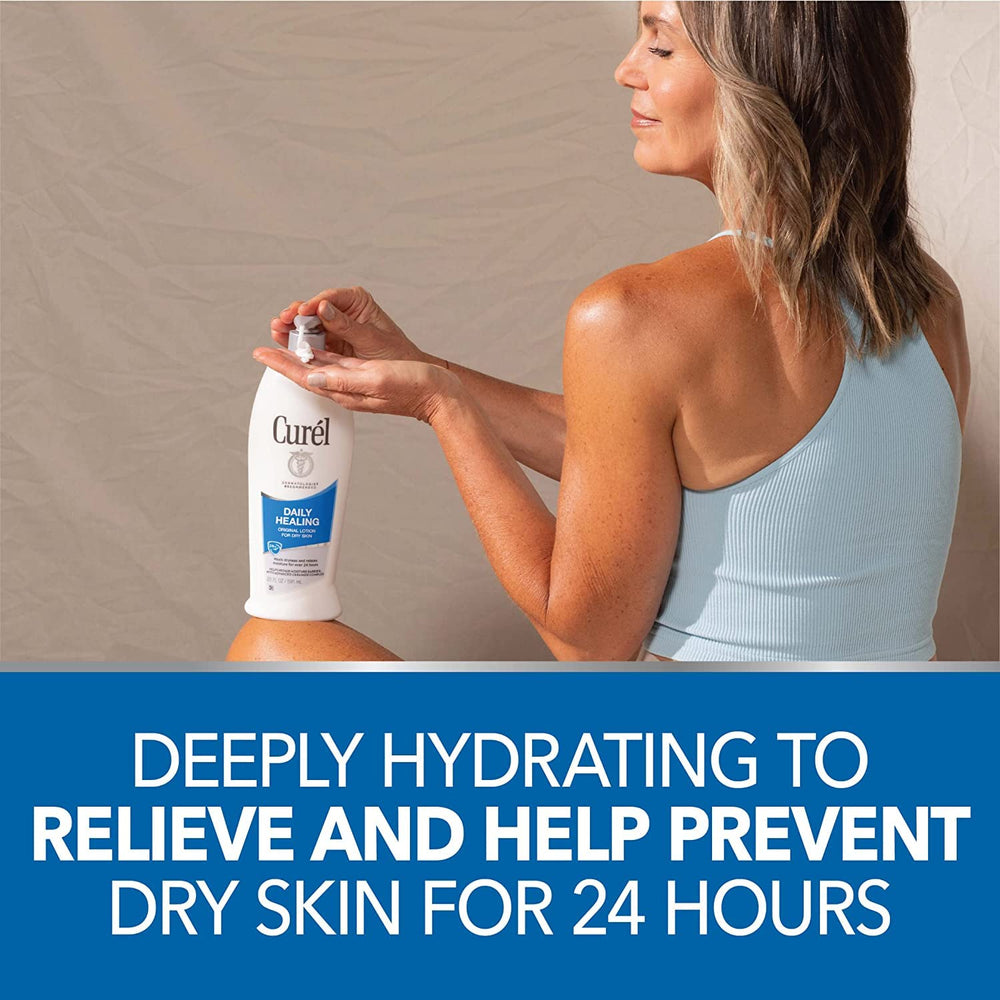 Curel lotion pump dispense emphasizes convenient daily hydration.