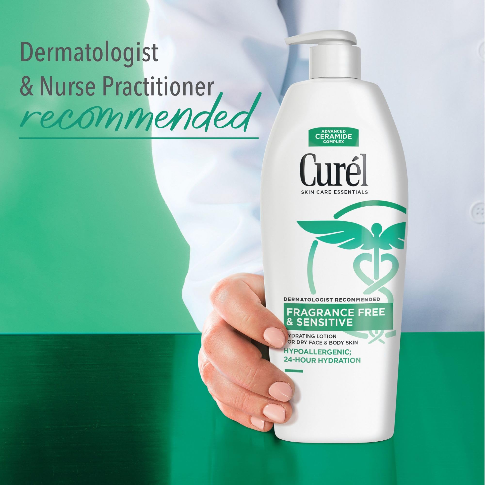 Curel ceramide complex diagram highlights skin barrier support and hydration benefits.