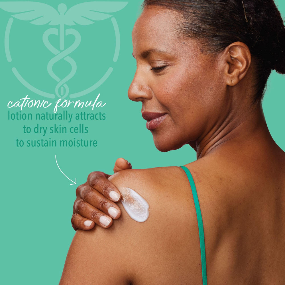 Curel hands applying lotion after shower demonstrates daily moisturizing routine.