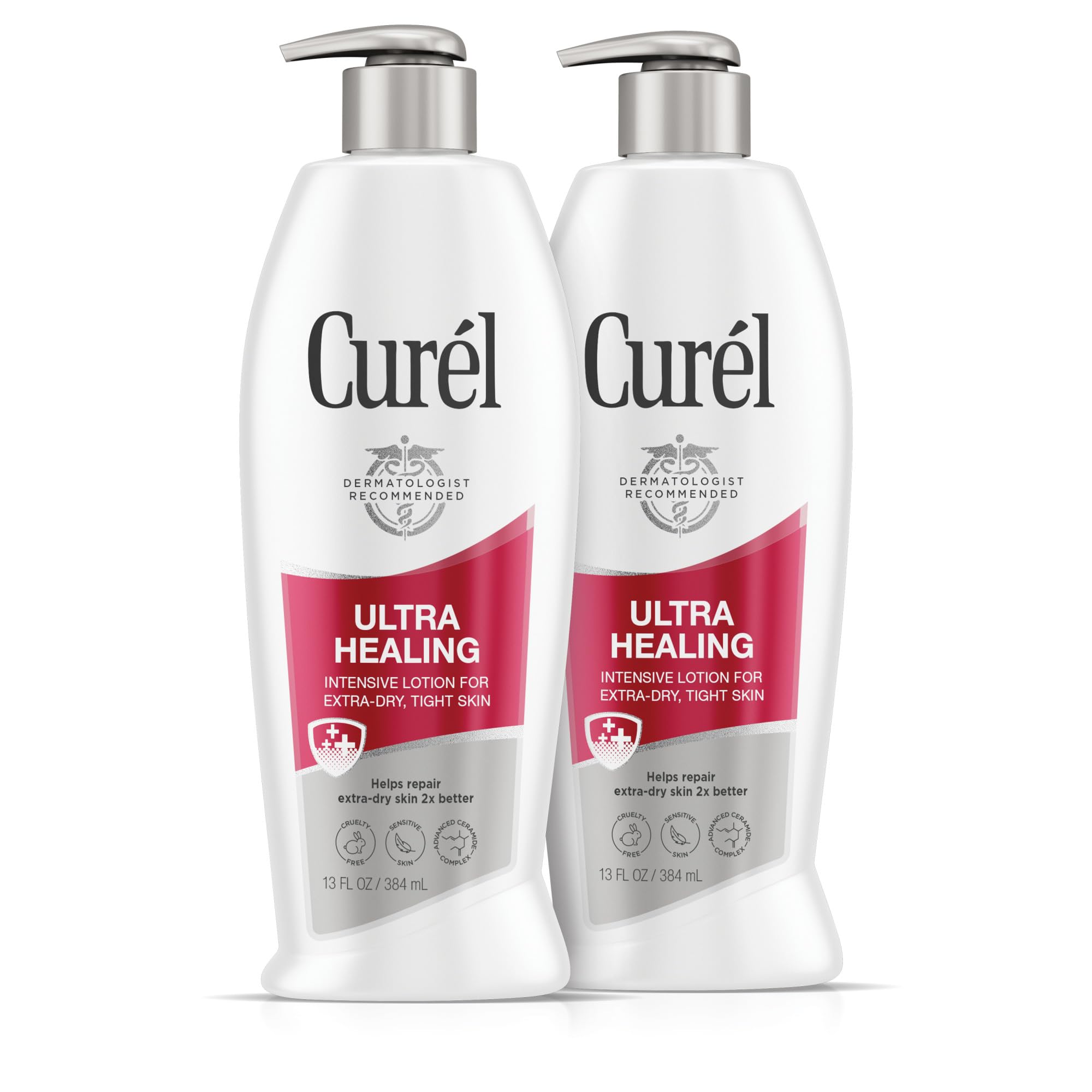 Curel Ultra Healing Lotion two-bottle pack for lasting daily moisturization.