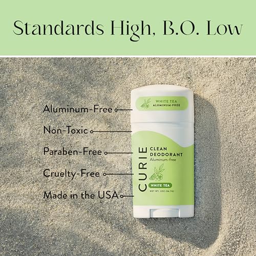 Curie White Tea deodorant stick provides clean, refreshing scent for daily activities.
