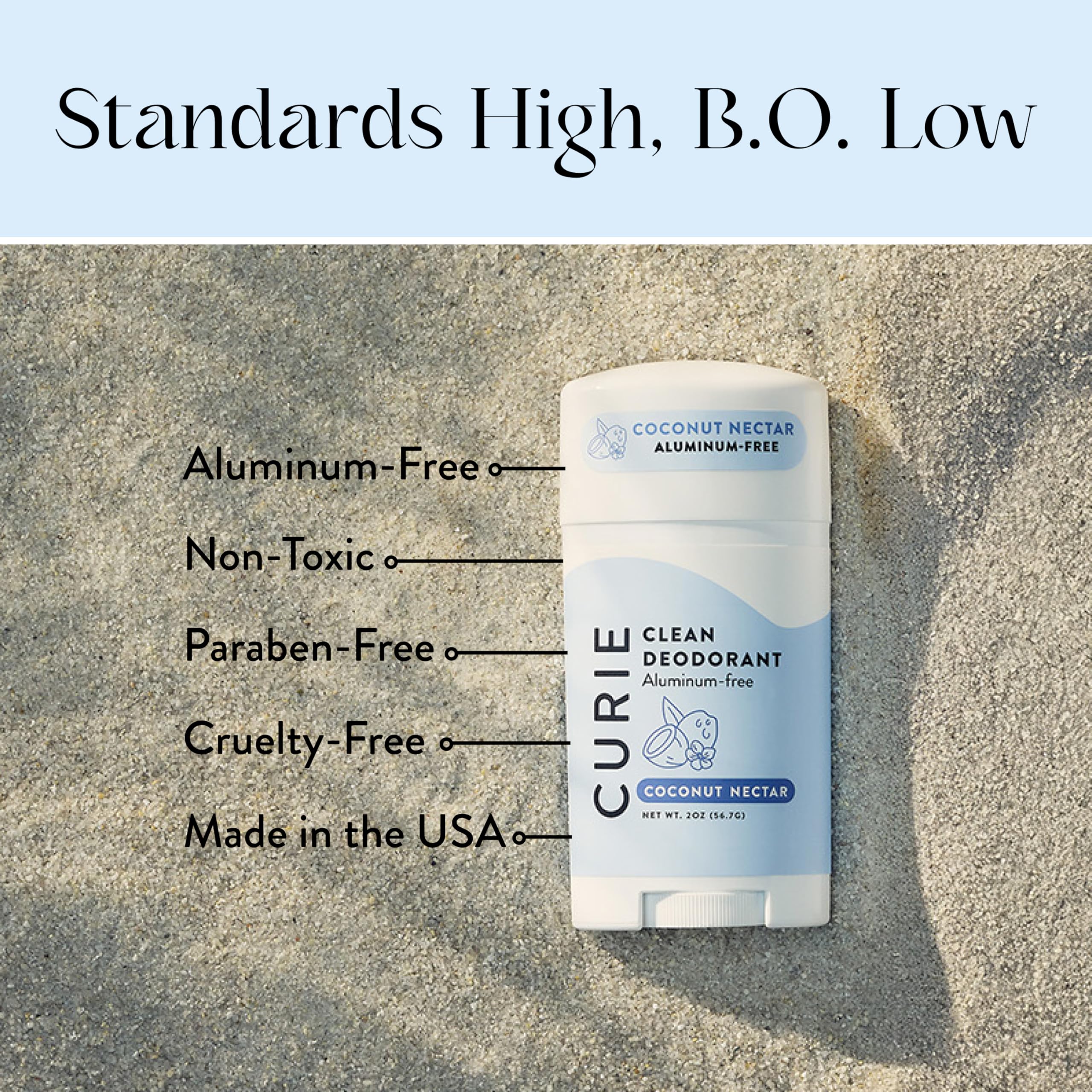 Curie deodorant texture closeup highlighting creamy formula for comfortable wear.