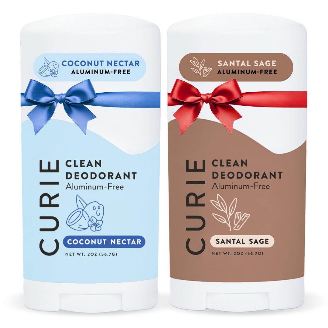 Curie deodorant 2pk packaging close-up highlighting sustainable post-consumer materials for eco-friendly daily use.