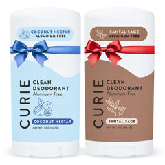 Curie deodorant 2pk packaging close-up highlighting sustainable post-consumer materials for eco-friendly daily use.
