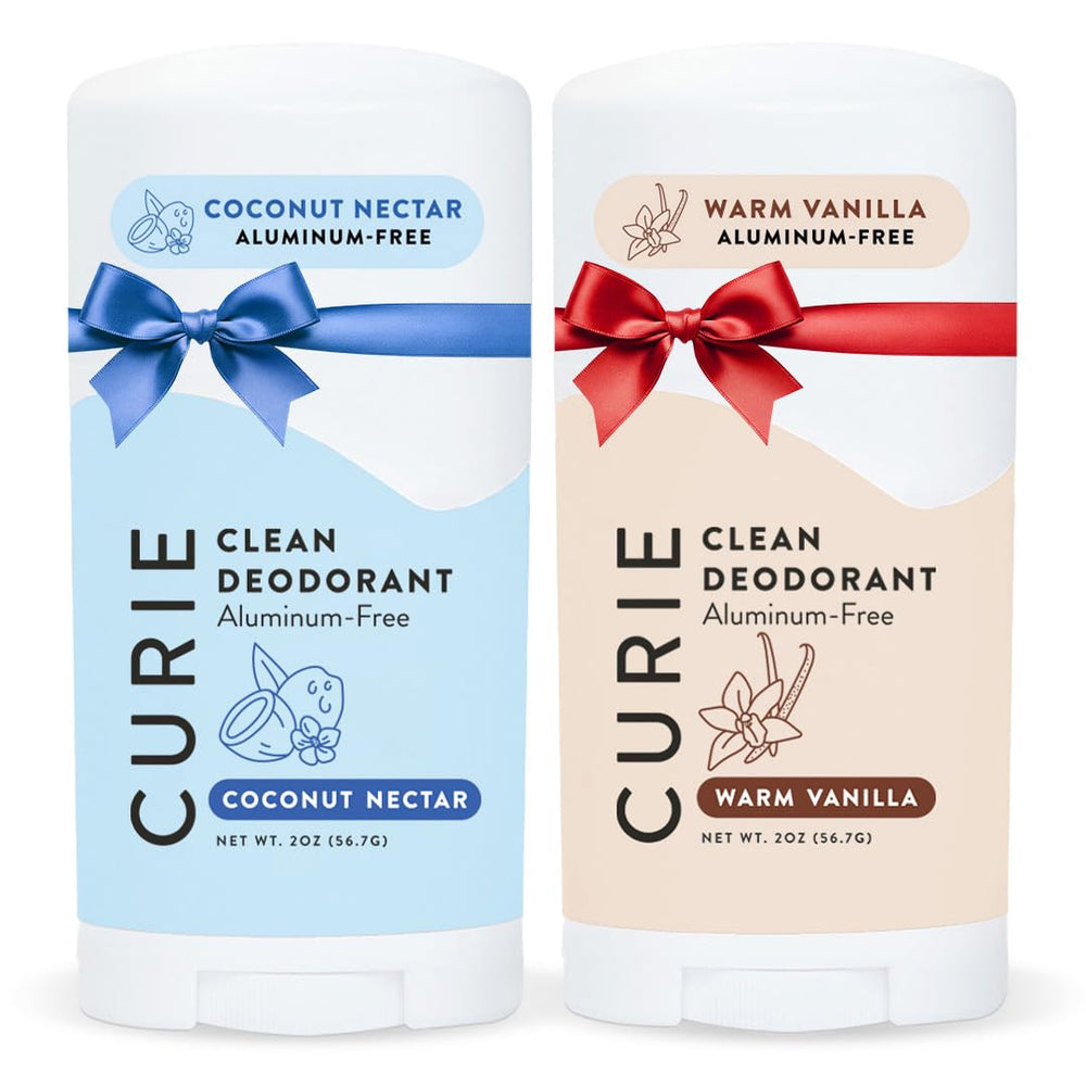 Curie deodorant bottle with Coconut Nectar and Warm Vanilla for long-lasting freshness.