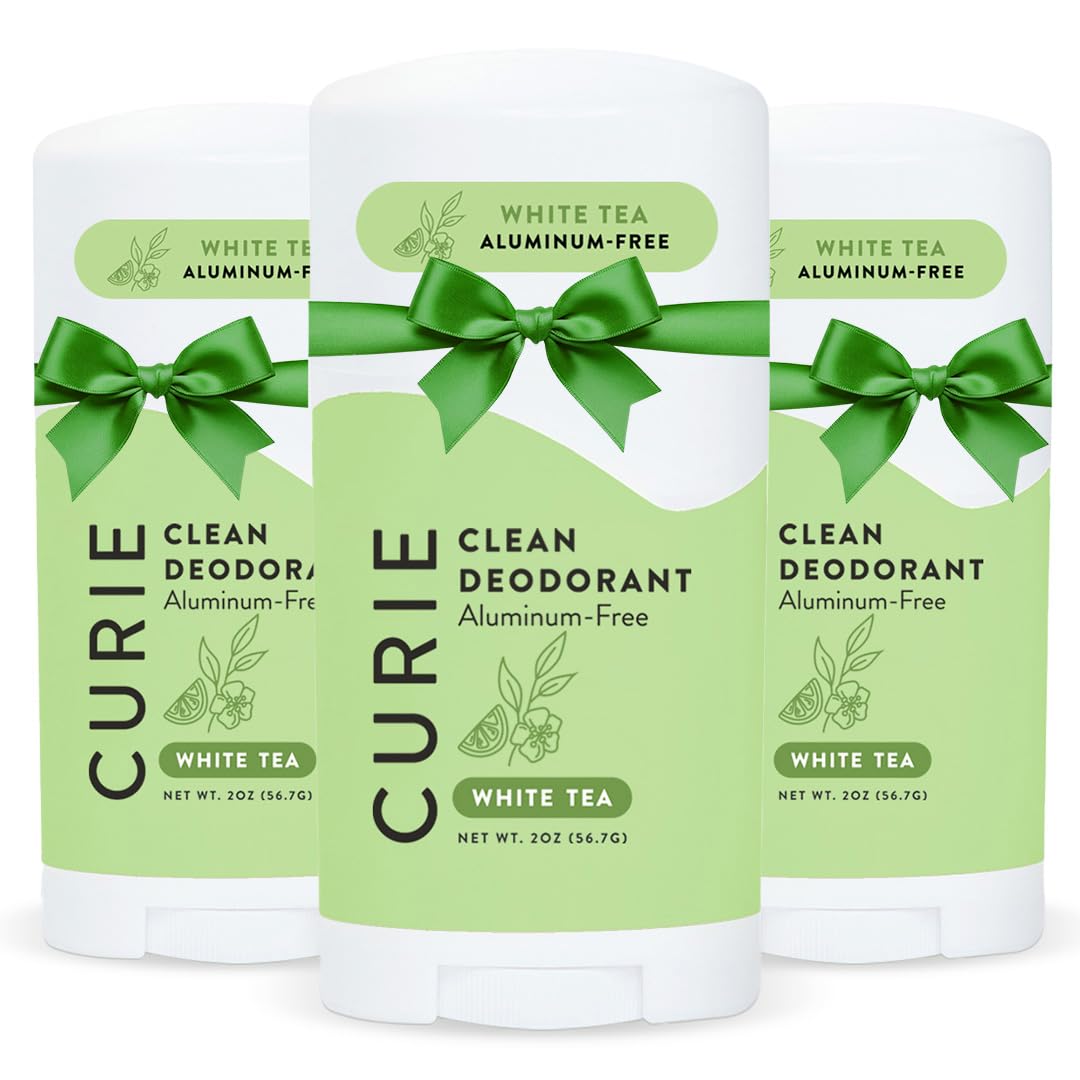 Curie natural deodorant White Tea packaging front showcases sustainable design for everyday freshness.