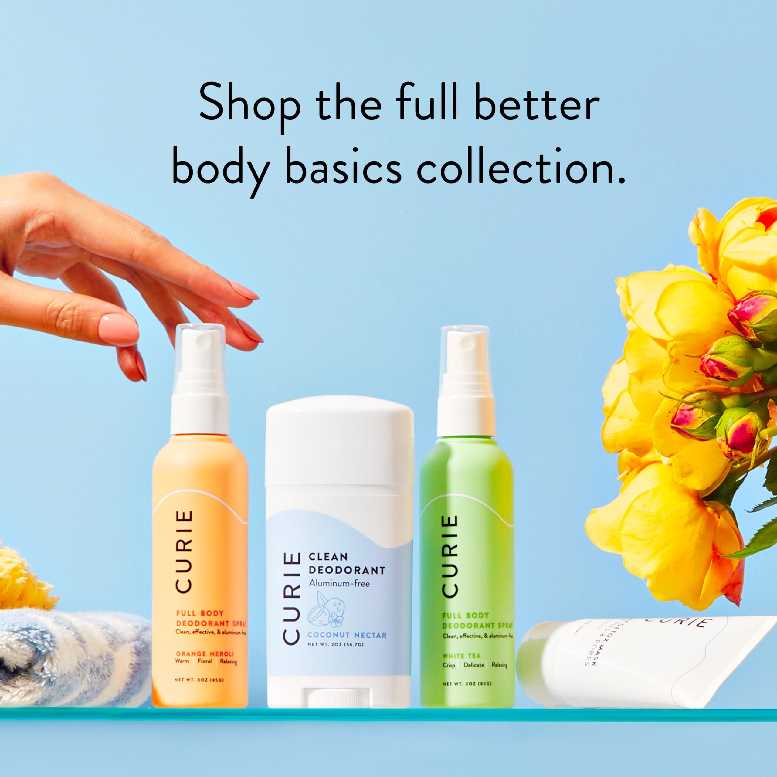 Curie refresh spray on skin with cooling non-aerosol mist