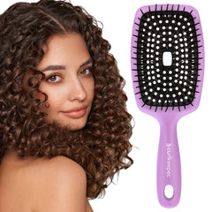 Curl Keeper Flexy Brush purple handle detangles curls in the shower.
