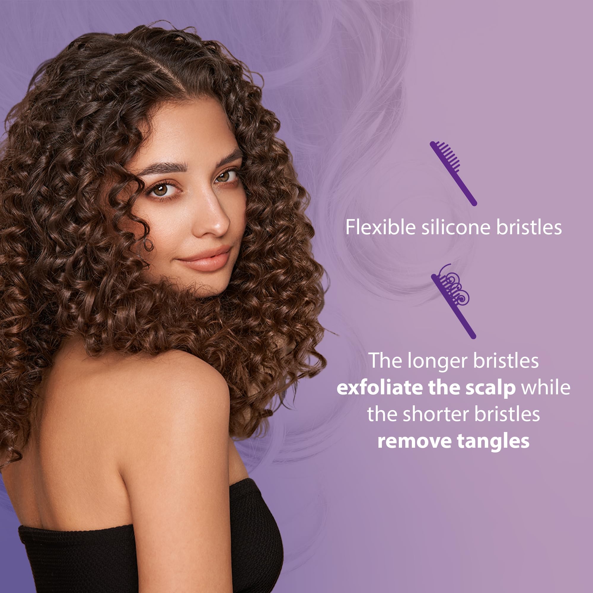 Flexy Brush in shower ready for conditioner detangling curls.