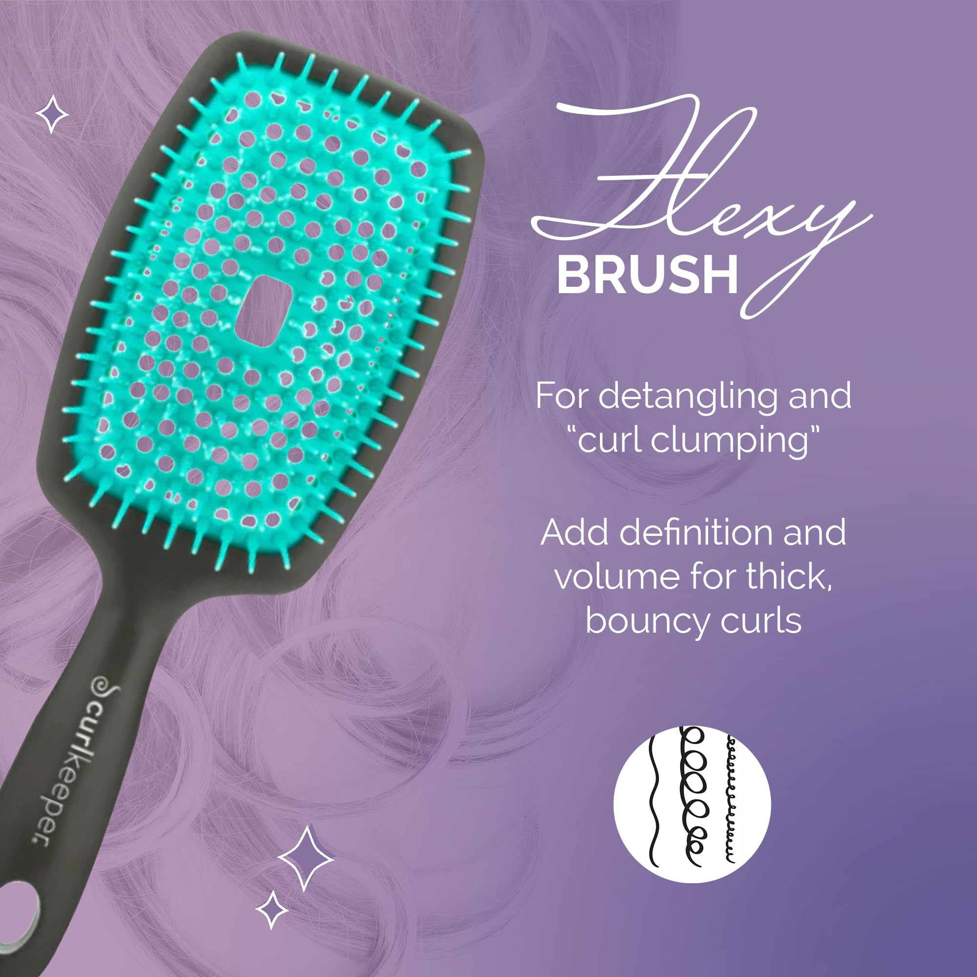 Curl Keeper Flexy Brush turquoise in shower for smooth detangling with conditioner.