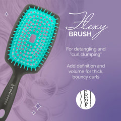 Curl Keeper Flexy Brush turquoise in shower for smooth detangling with conditioner.