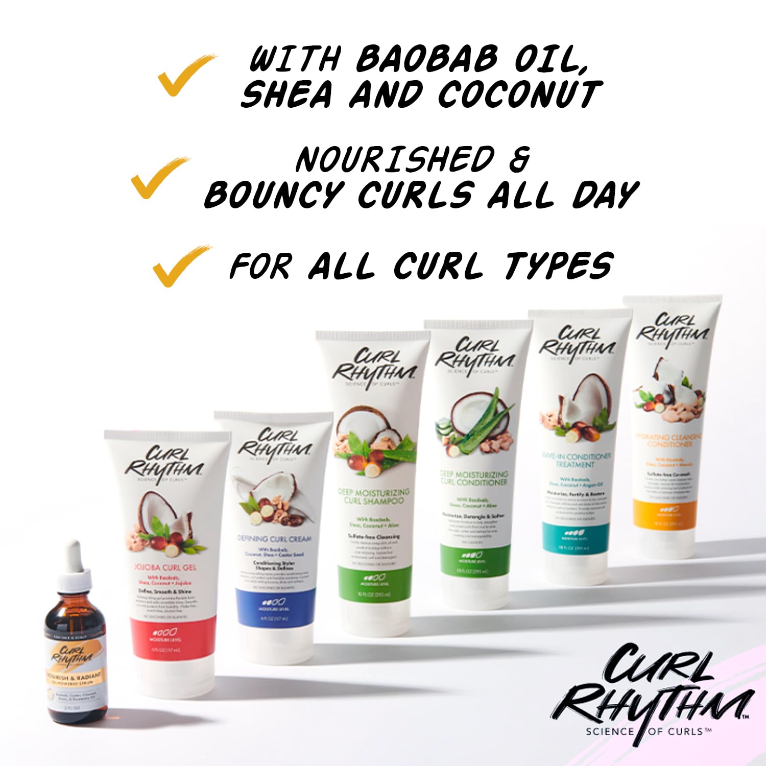 Curl Rhythm Defining Curl Cream on styled curls reveals smooth, soft texture.