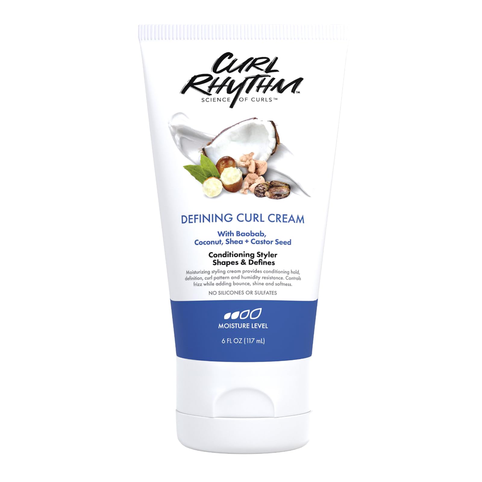Curl Rhythm Defining Curl Cream tube shows rich hydration for defined curls.