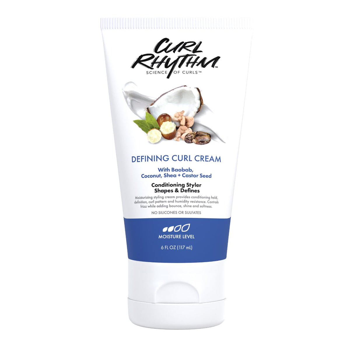 Curl Rhythm Defining Curl Cream tube shows rich hydration for defined curls.